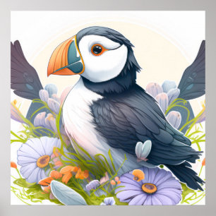 Póster Retrato de pájaro de Puffin pintura animal vida si