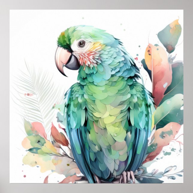 Póster Retrato de pájaro loro pintura animal vida silvest (Frente)