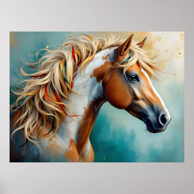 Póster Retrato de Palomino Paint Mustang (Frente)