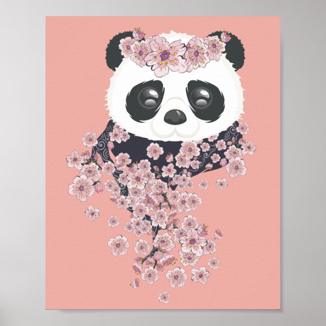 Póster Retrato de panda personalizado con flores de Sakur (Frente)