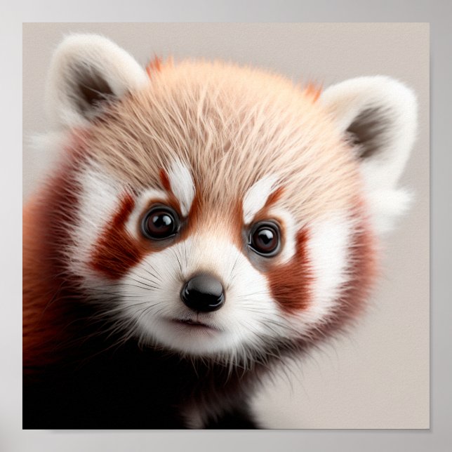 Póster Retrato de Panda Rojo Bebé Cute | Plaza 1:1 (Frente)