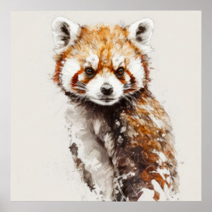 Póster Retrato de Panda Rojo Pintura de Animales Silvestr