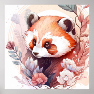 Póster Retrato de Panda Rojo Pintura de Animales Silvestr