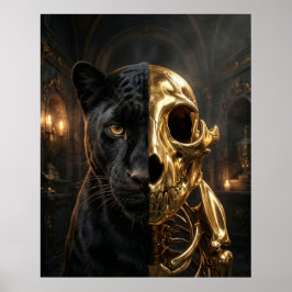 Póster Retrato de Pantera de Cráneo Dorado
