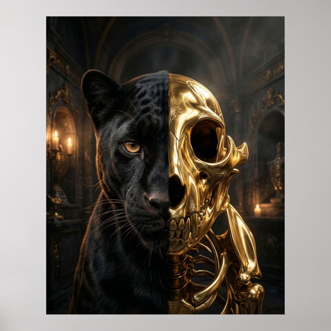 Póster Retrato de Pantera de Cráneo Dorado (Frente)