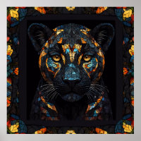 Retrato de pantera negra con manchas de mosaico