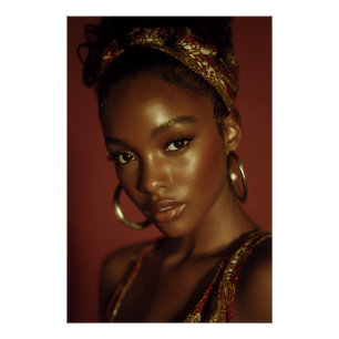 Póster Retrato de pañuelo de belleza de melanina de hora