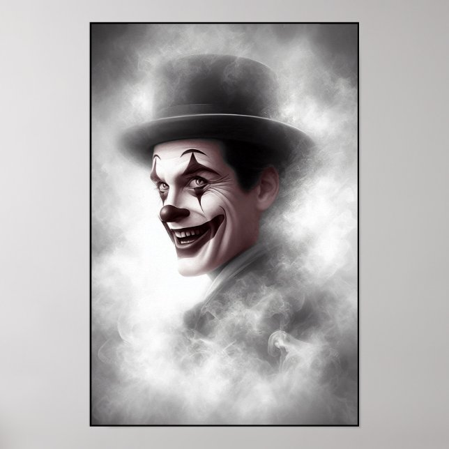 Póster Retrato de payaso retro con sombrero (Frente)