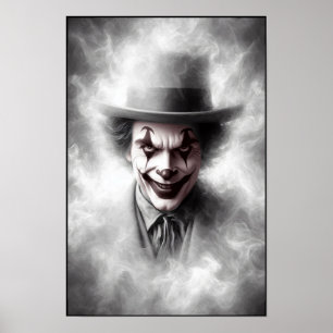 Póster Retrato de payaso retro con sombrero