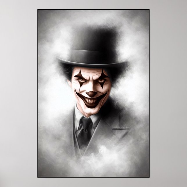 Póster Retrato de payaso retro con sombrero (Frente)