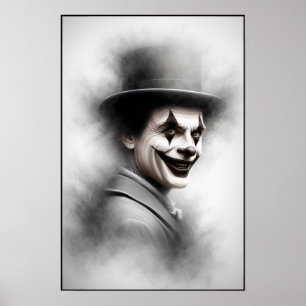 Póster Retrato de payaso retro con sombrero