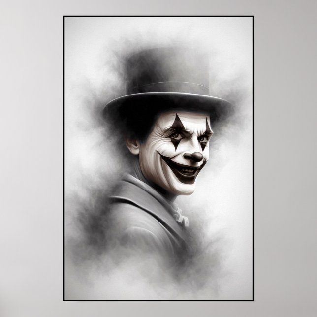 Póster Retrato de payaso retro con sombrero (Frente)