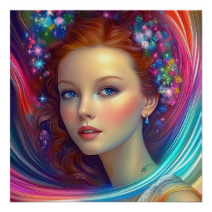 Póster Retrato de pelo arcoiris encantado