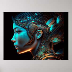 Póster Retrato de perfil del ciberpunk eléctrico japonés