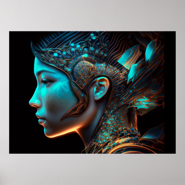 Póster Retrato de perfil del ciberpunk eléctrico japonés (Frente)