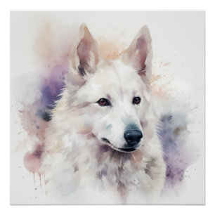 Póster Retrato de perro blanco con suaves lavados de lava