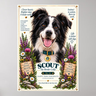Póster Retrato de perro Border Collie | Scout No. 16