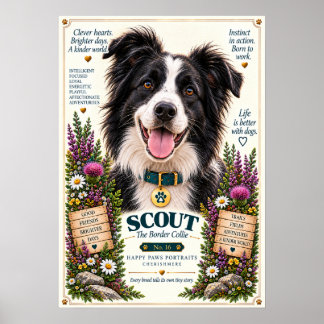 Póster Retrato de perro Border Collie | Scout No. 16