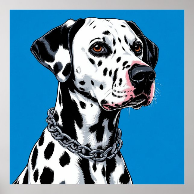 Póster Retrato de Perro Dálmata Contra Fondo Azul (Frente)