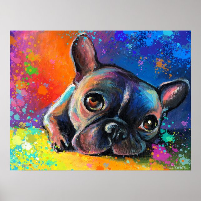 Póster Retrato de perro de bulldog francés impreso con ma (Frente)