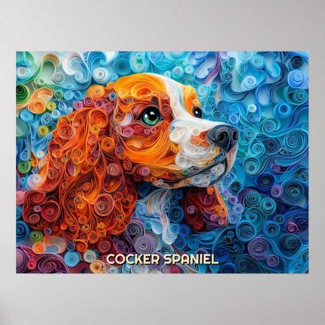 Póster Retrato de perro de Cocker Spaniel Quilling Art (Frente)