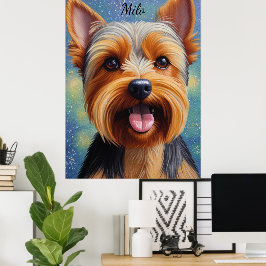 Póster Retrato de perro de Yorkshire Terrier Pointillism