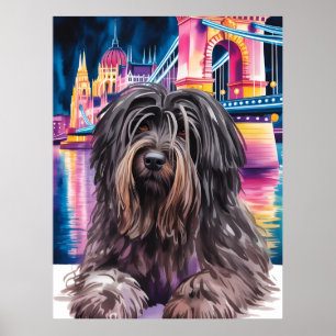 Póster Retrato de perro desgreñado en el paisaje urbano d