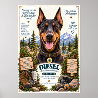 Póster Retrato de perro Doberman Pinscher | Diesel No. 20