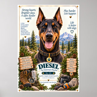 Póster Retrato de perro Doberman Pinscher | Diesel No. 20
