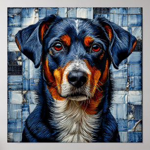 Póster Retrato de Perro en Mosaico Colorido Estilo Azulej