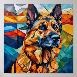 Póster Retrato de perro en mosaico de Pastor Alemán Pared