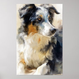 Póster retrato de perro pastor australiano
