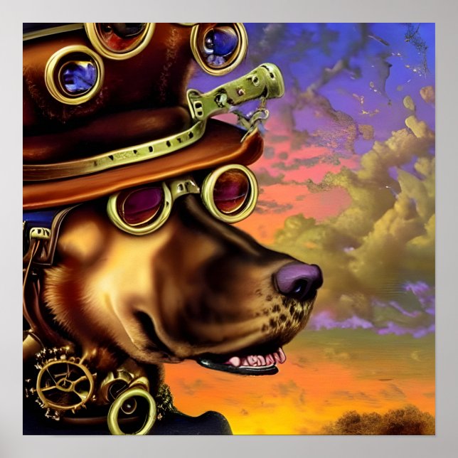 Póster Retrato de perro Steampunk  (Frente)