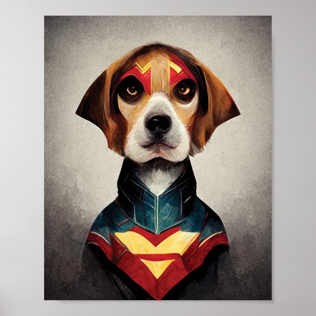 Póster Retrato de perro superhéroe | Beagle (Frente)