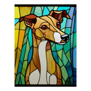 Póster Retrato de perro Whippet en vidrio emplomado