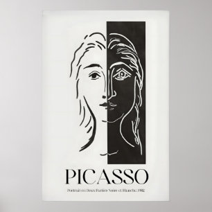 Póster Retrato de Picasso Dos Partes Negro Blanco Dividid