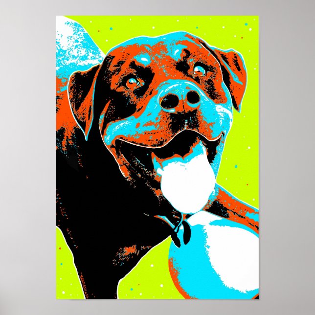 Póster Retrato de Rottweiler brillante y divertido (Frente)
