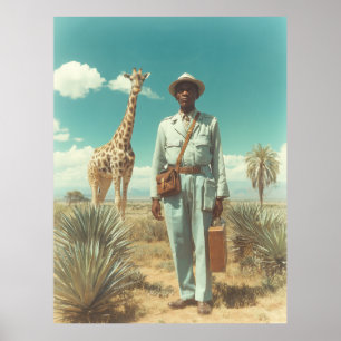 Póster Retrato de safari estilizado jirafa paisaje desért
