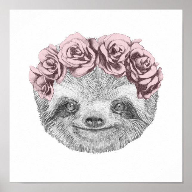 Póster Retrato De Sloth | Floral Head Wreath (Frente)