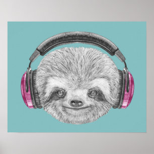 Póster Retrato De Sloth   Uso de audífonos