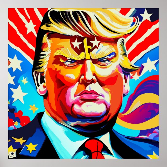 Póster Retrato de superhéroe retro Groovy Donald Trump (Frente)