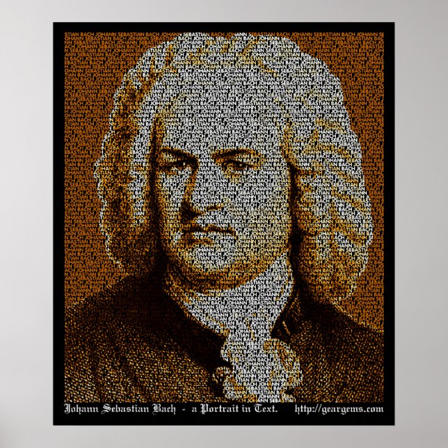 Póster retrato de texto de JS Bach (Frente)