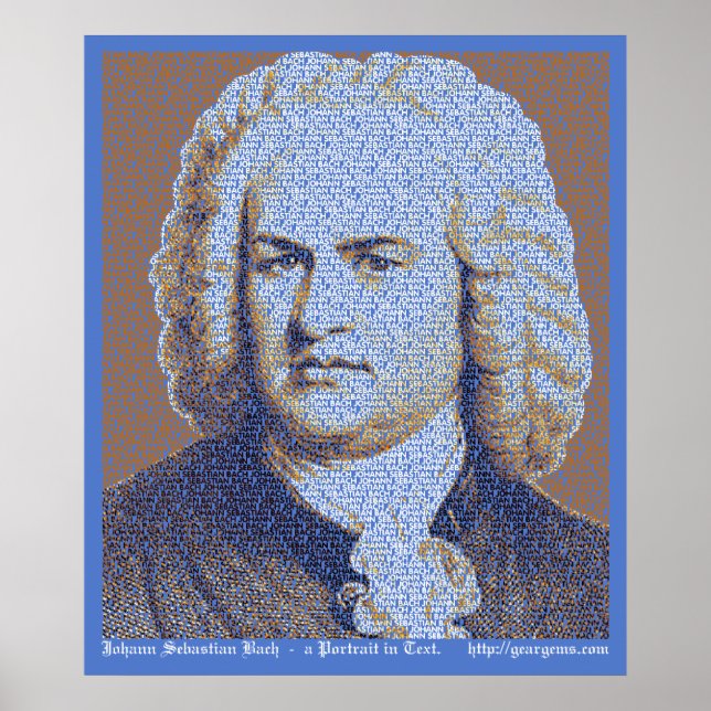 Póster retrato de texto de JS Bach (Frente)
