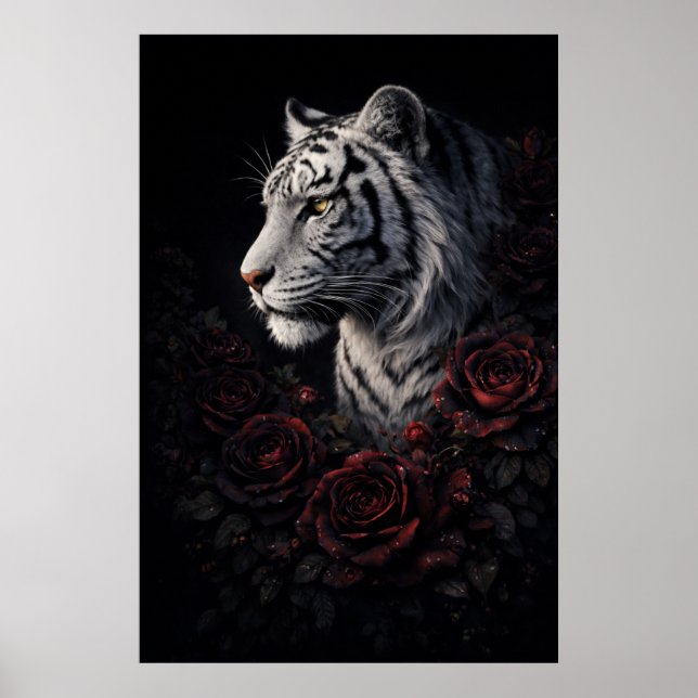 Póster Retrato de Tigre Blanco – Poder Tranquilo y Mirada (Frente)