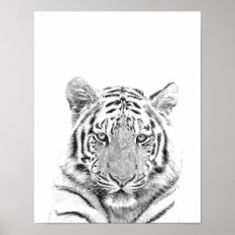 Póster Retrato de tigre blanco y negro