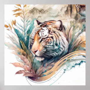 Póster Retrato de tigres pintura animal vida silvestre al