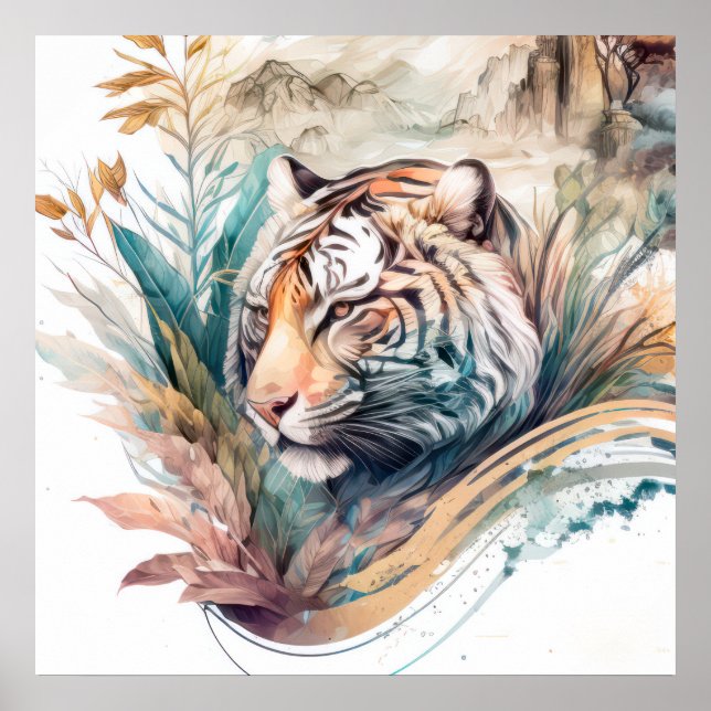 Póster Retrato de tigres pintura animal vida silvestre al (Frente)