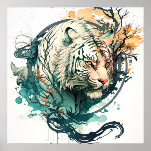 Póster Retrato de tigres pintura animal vida silvestre al