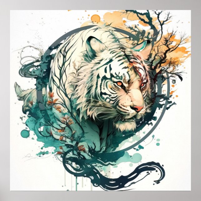 Póster Retrato de tigres pintura animal vida silvestre al (Frente)