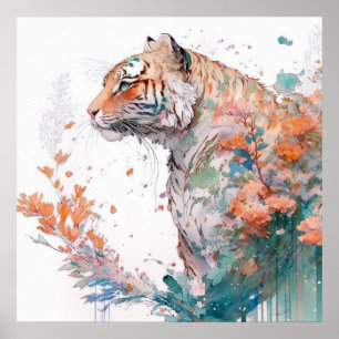 Póster Retrato de tigres pintura animal vida silvestre al